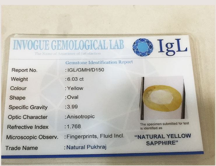 6.03 ct/6.60 ratti Natural Certified Ceylon Pukhraj/Yellow Sapphire
